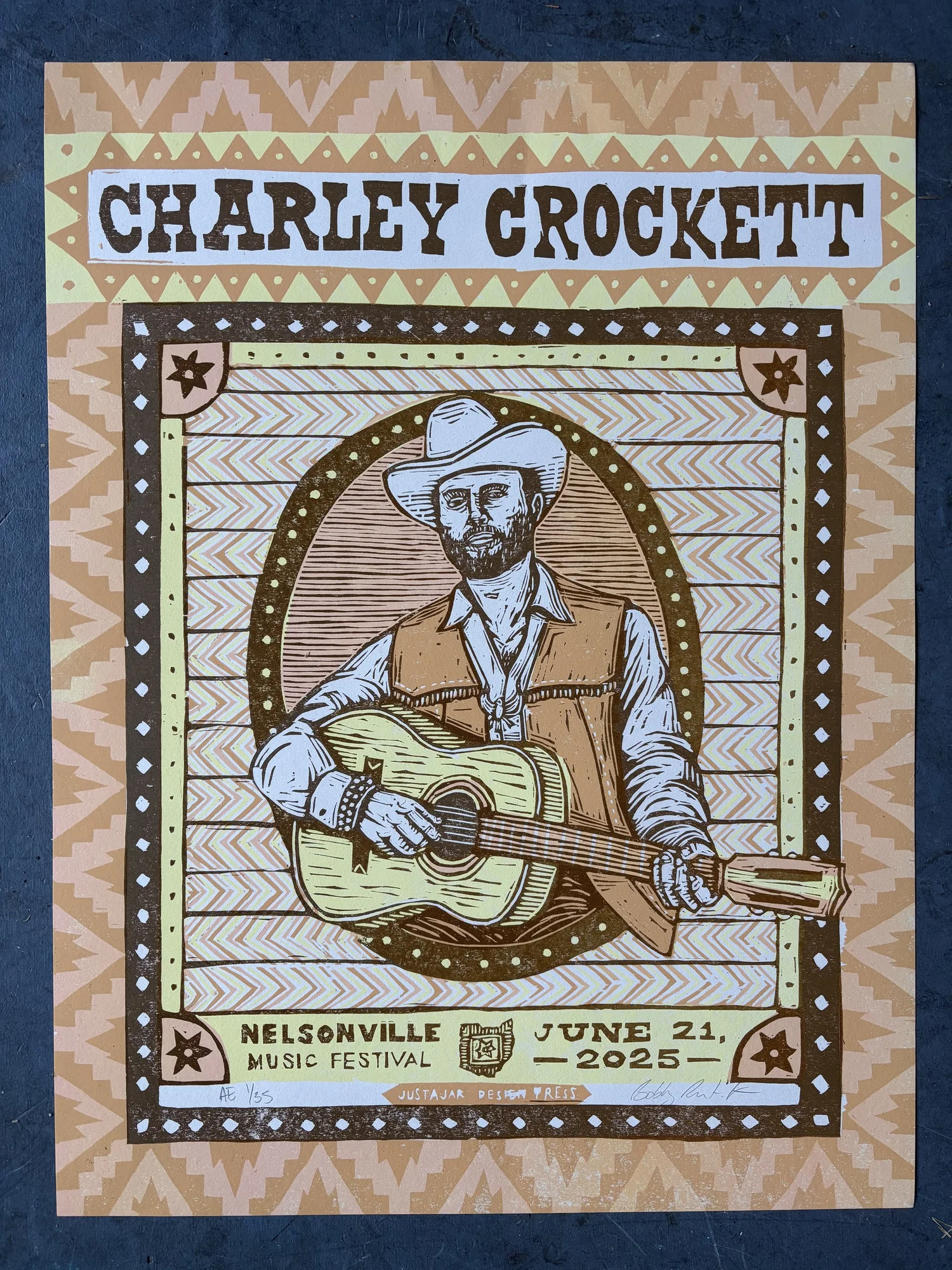 Charley Crockett Woodcut Poster — JustAJar Design Press