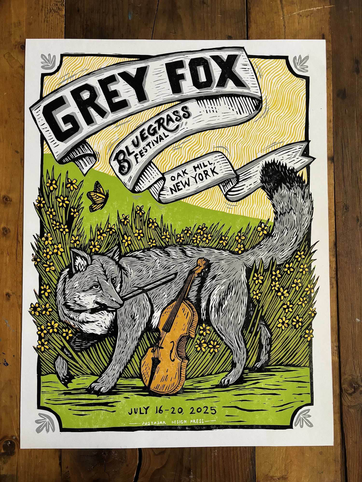 Grey Fox Bluegrass Poster — JustAJar Design Press