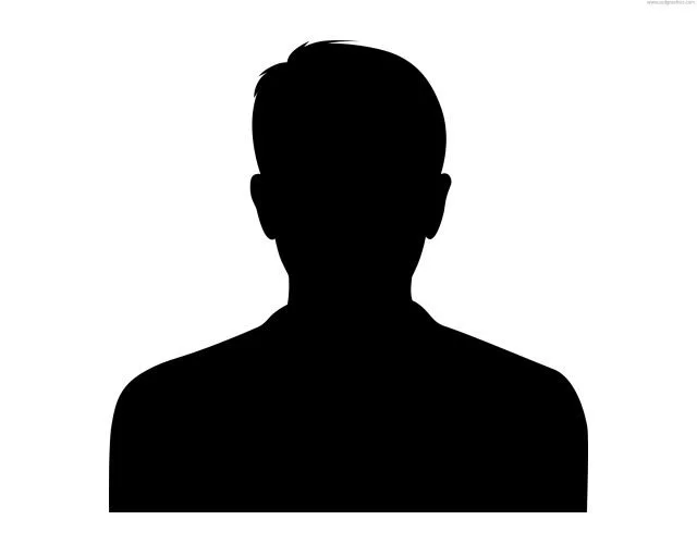 Silhouette of a person with short hair against a white background.