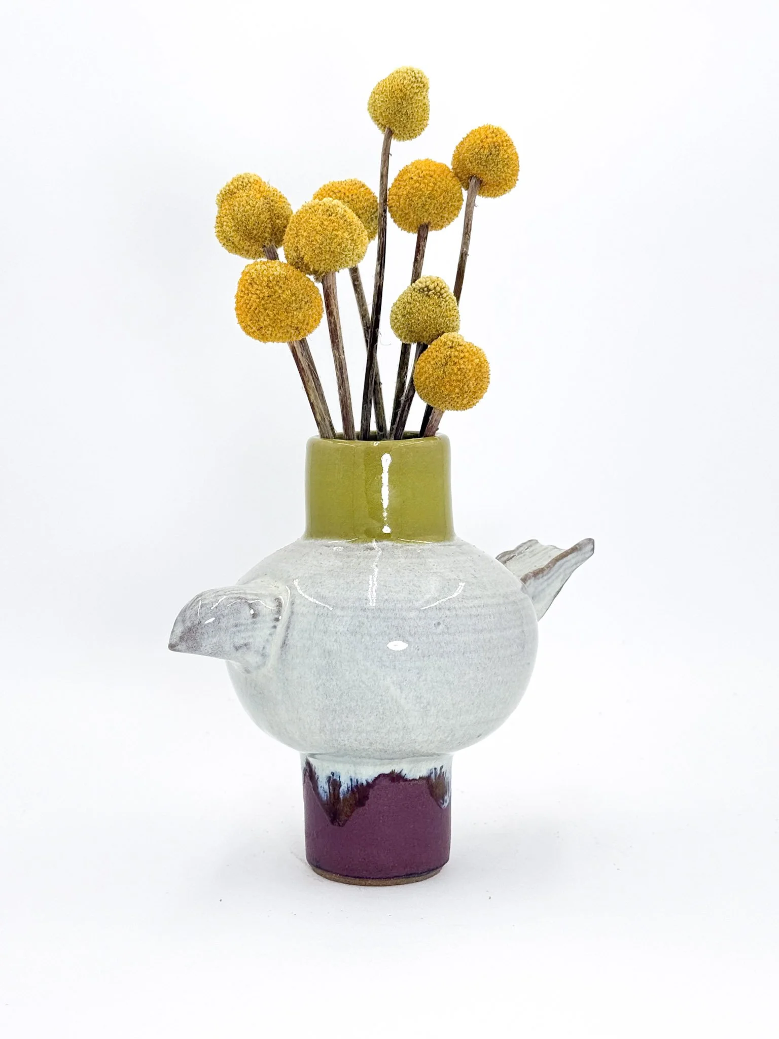 7" green and purple bird vase