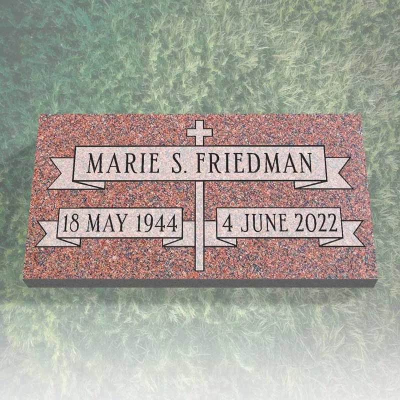 Cross and Scroll Flat Grave Marker | EGM-015