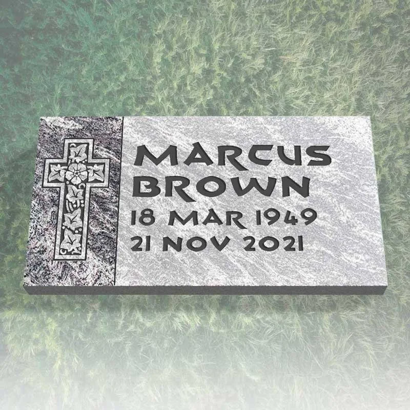 Floral Cross Flat Grave Marker | EGM-017