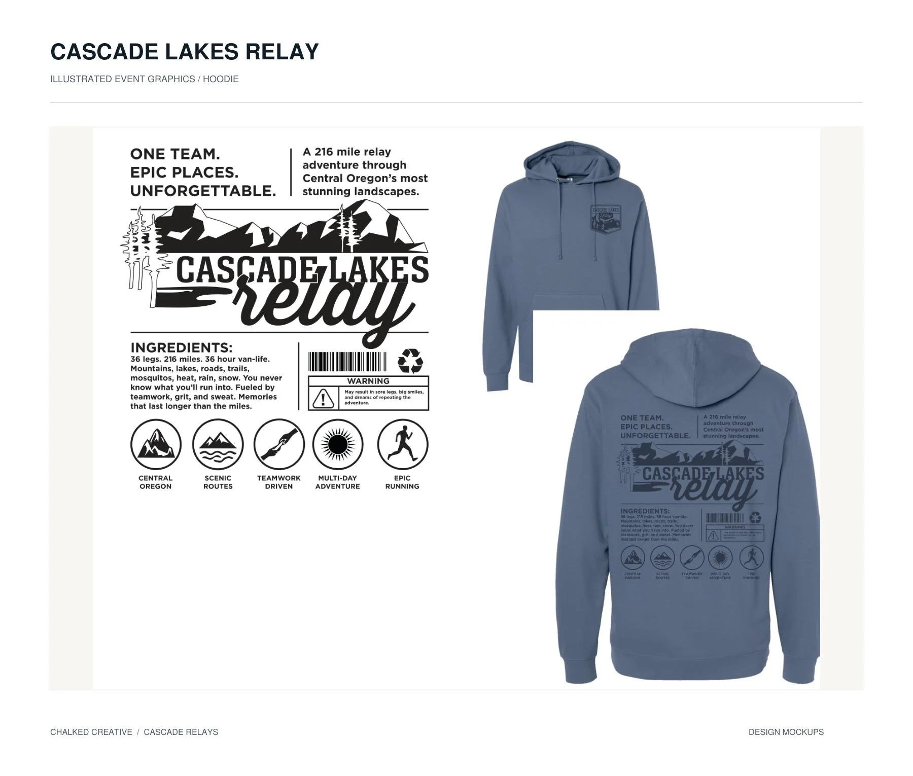 Cascade Lakes Relay — illustrated event graphics / hoodie