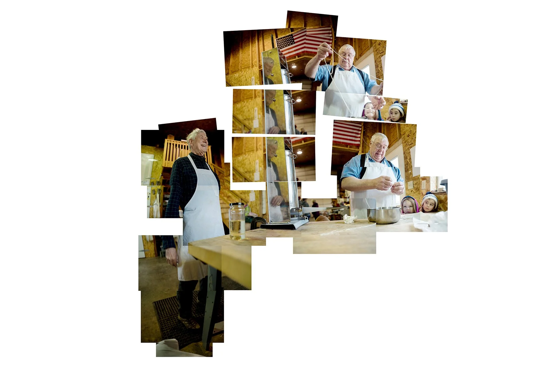 Dad &amp; Uncle Stan prepping sausage casings with tiny onlookers | Ritzville, WA | Jan 2018