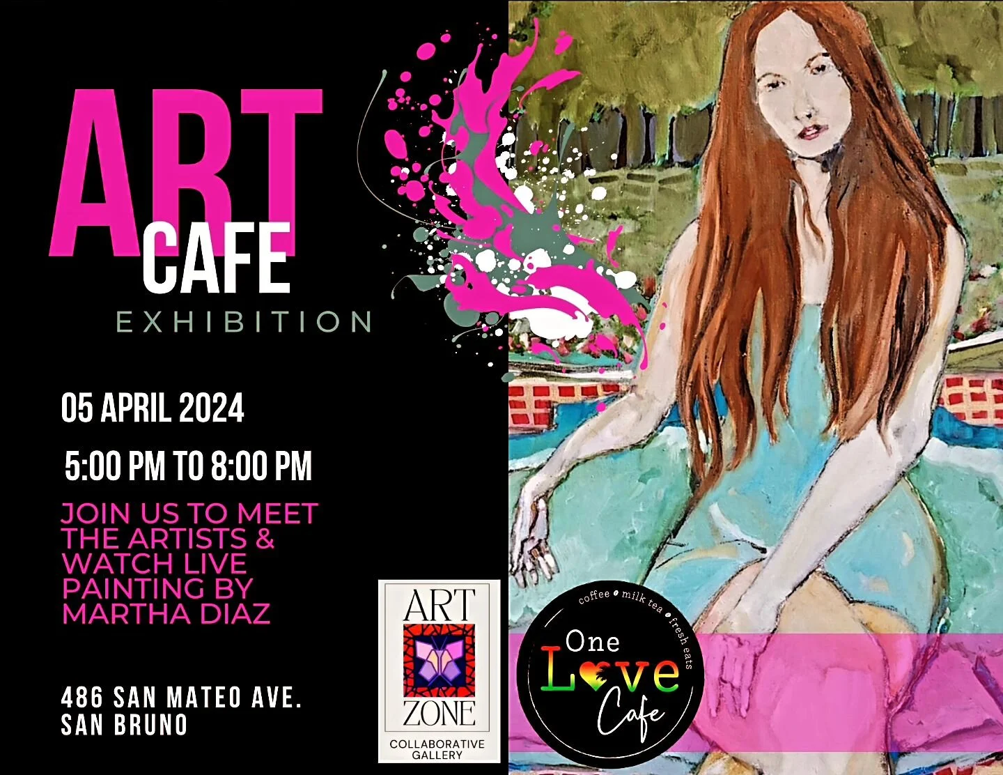 Join us this Friday at One Love Cafe for an artist reception. One Love is located at 486 San Mateo Ave in San Bruno.