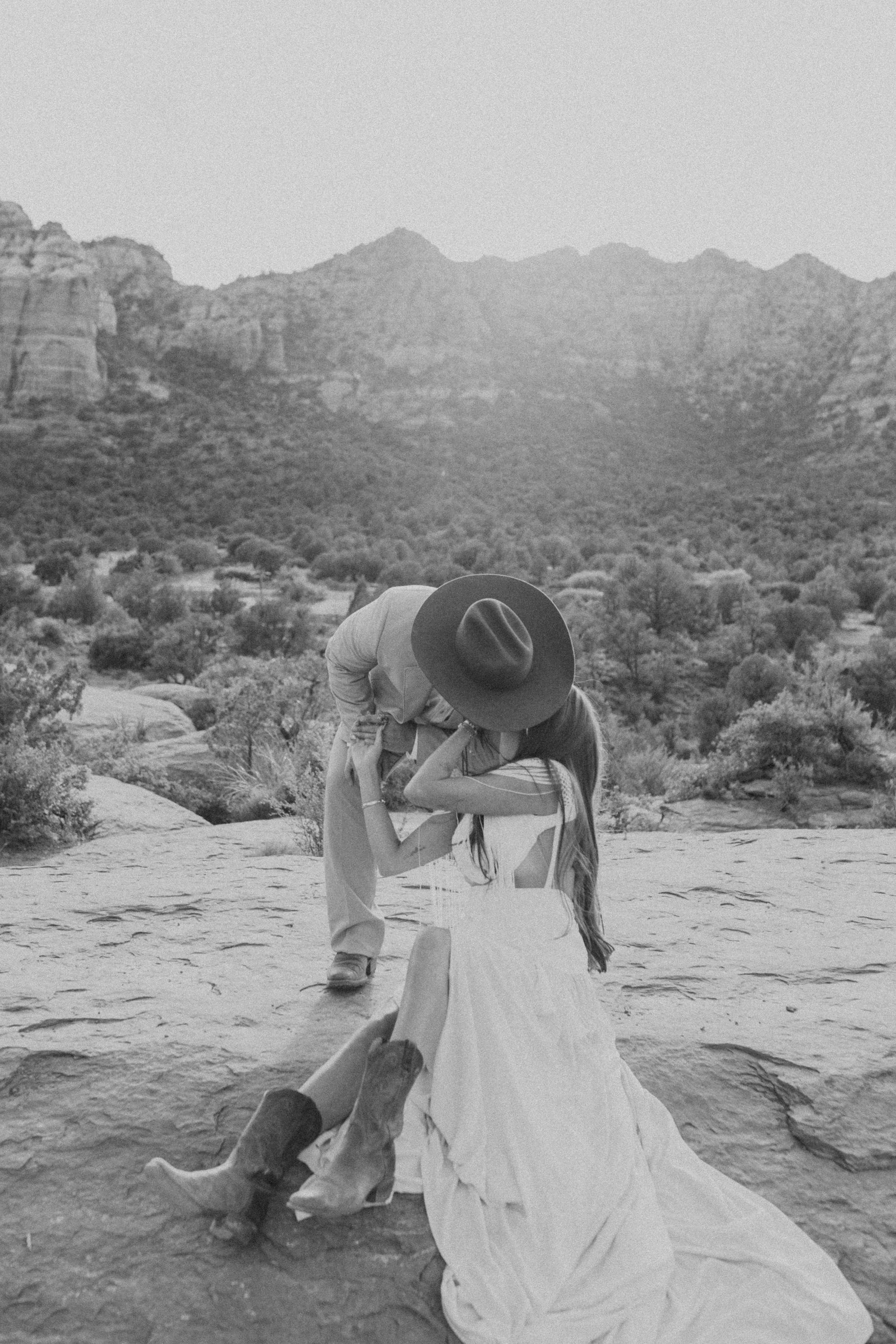 A bride and groom in Sedona at Red Rock moments before they tie the knot in front of their closest friends and family.