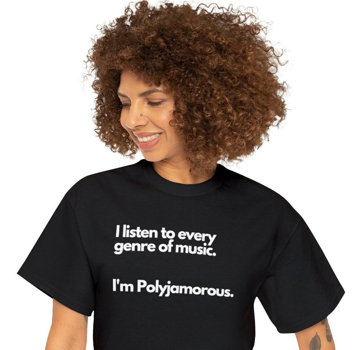 I Listen to Every Genre of Music. I'm Polyjamorous Unisex Heavy Cotton Tee/ Music Lovers Shirt