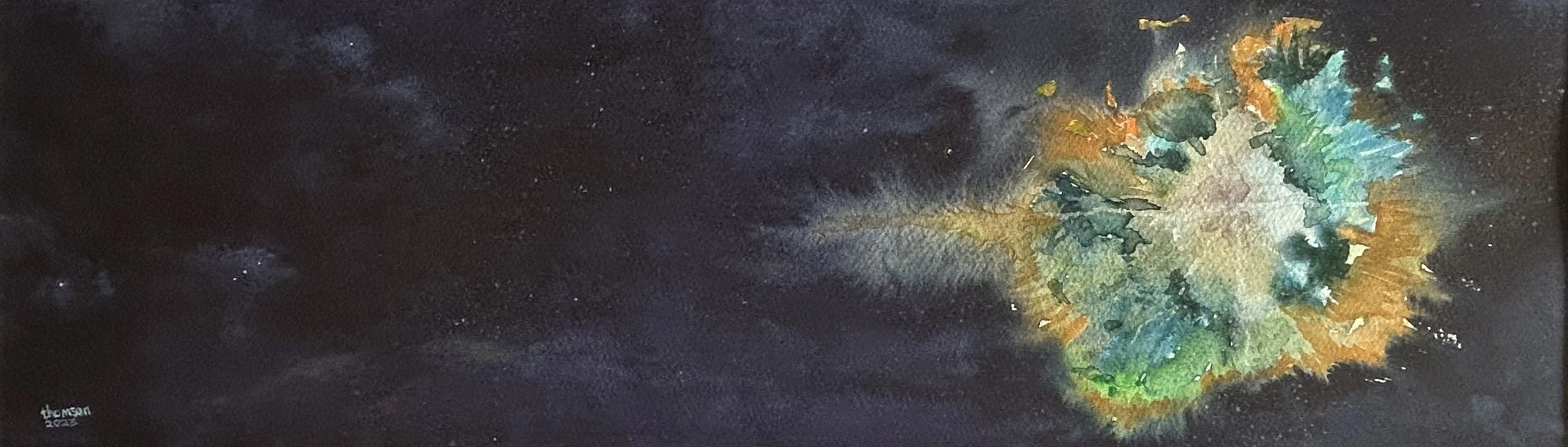 "Unobserved Stellar Event" - Watercolour on Paper - Framed to 14" x 26"  - Sold to private collection