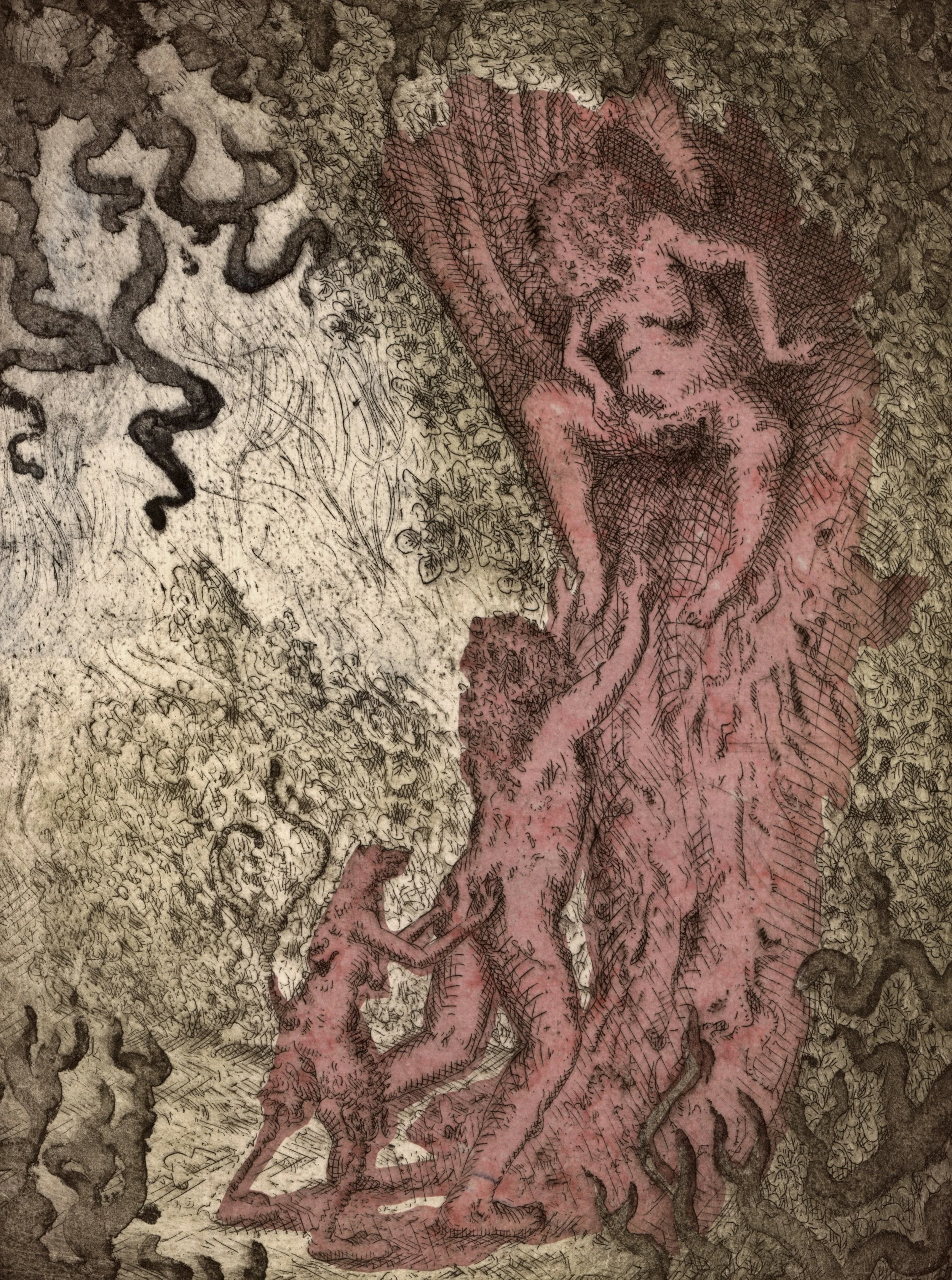 Voluntary, 2026, 3 Color Etching with Chine-Collé, 12.5" x 10"