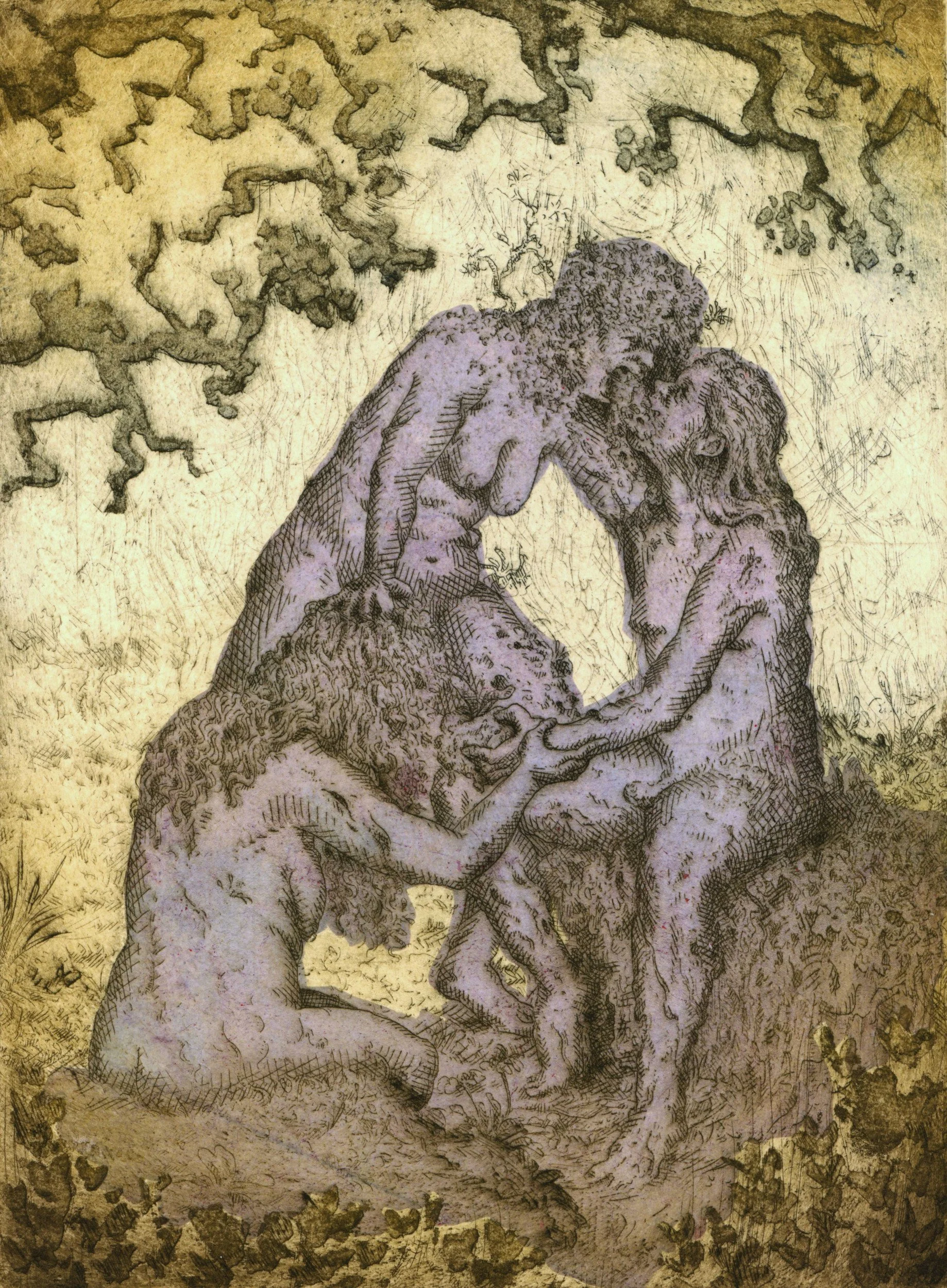 Transference, 2026, 3 Color Etching with Chine-Collé, 12.5" x 10"