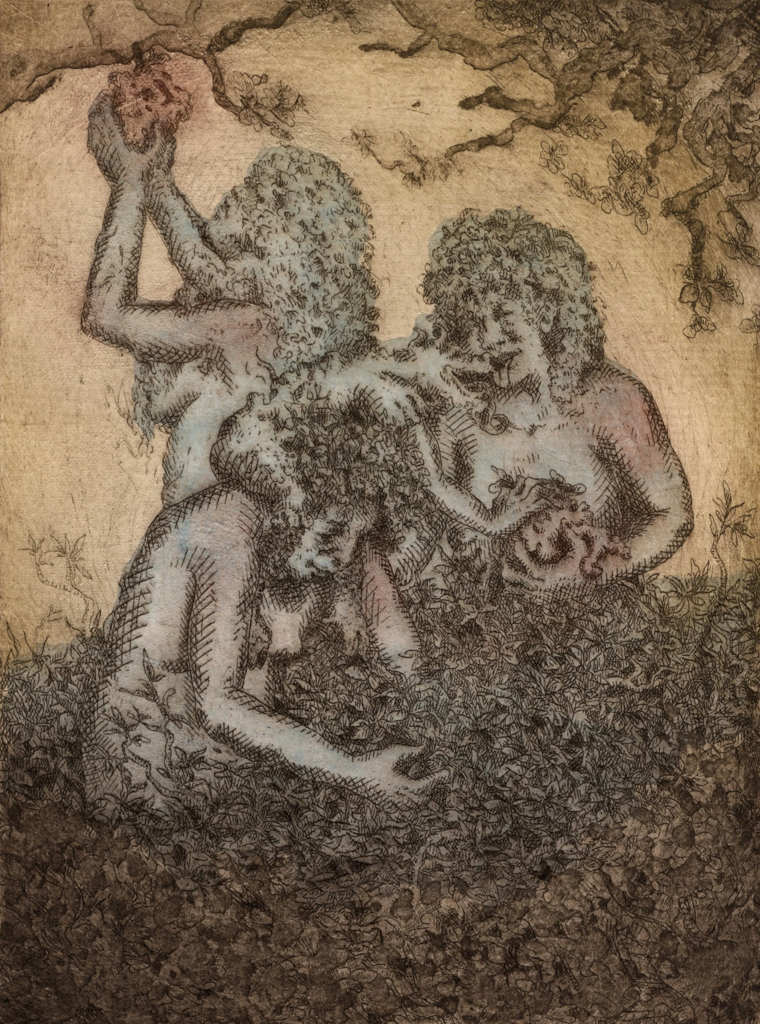 Gather, 2026, 3 Color Etching with Chine-Collé, 12.5" x 10"