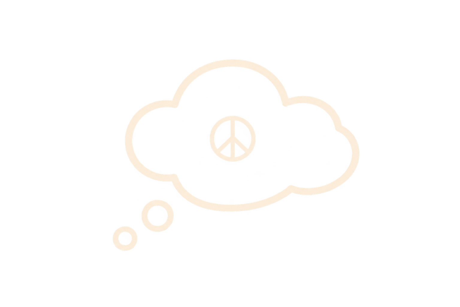 Illustration of a cloud with a peace sign inside, with two smaller circles connected below.