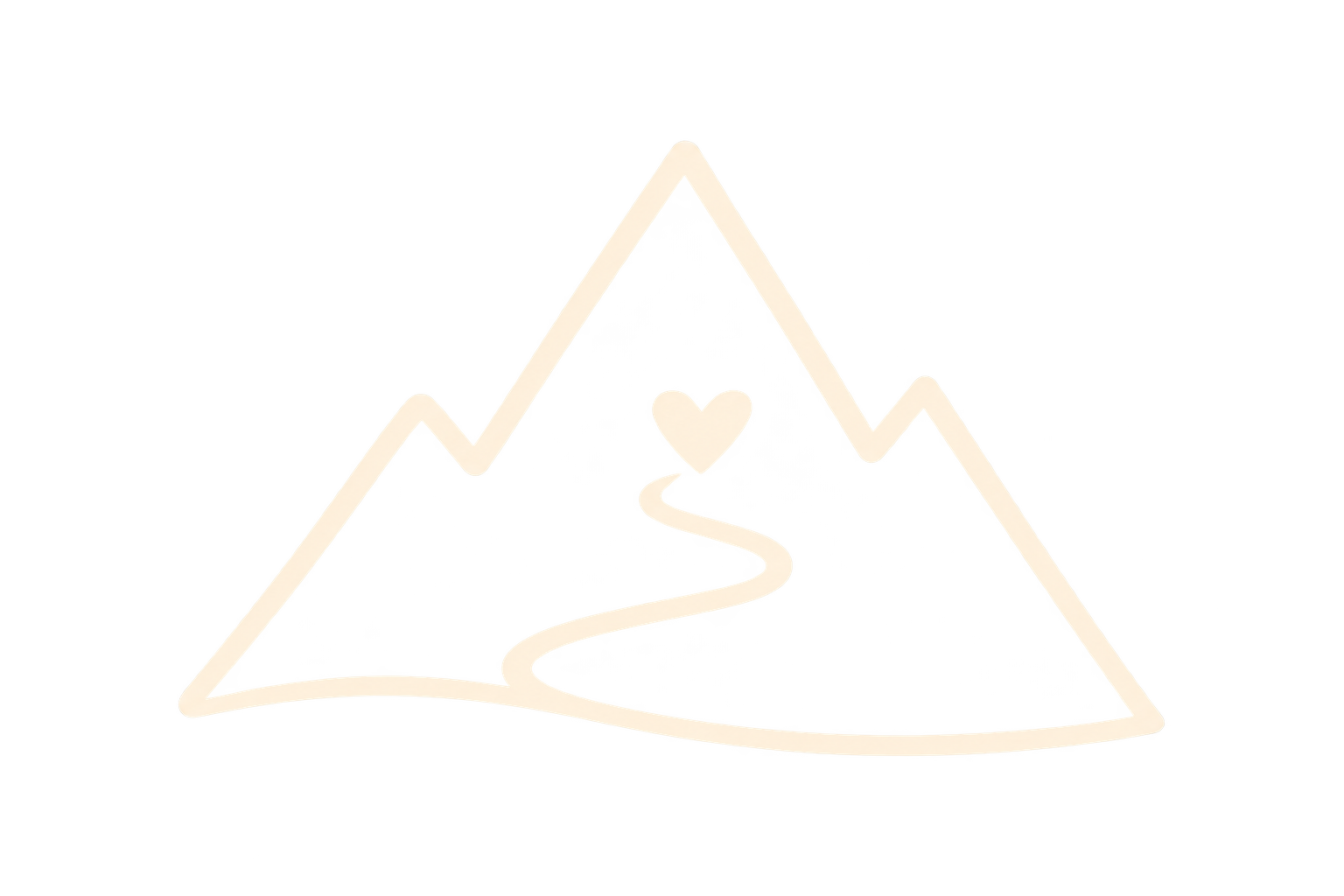 A die-cut, white, triangular ornament with a mountain design, a winding path, a heart, and a small house, against a black background.