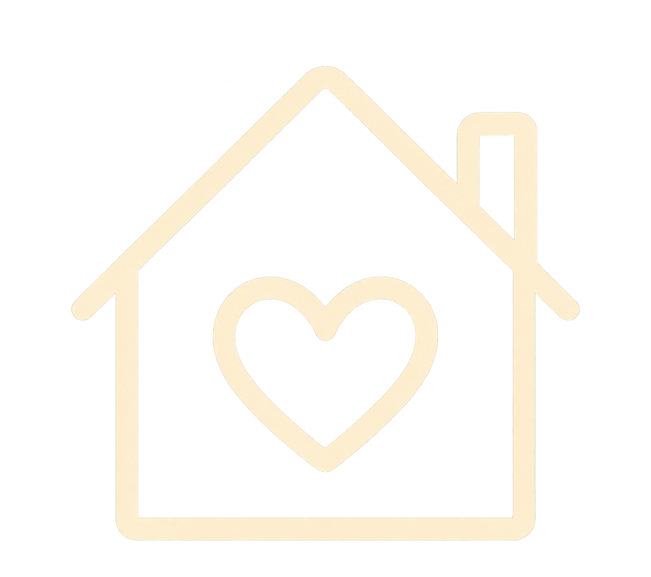 Outline of a house with a heart shape in the center and a chimney on the right.