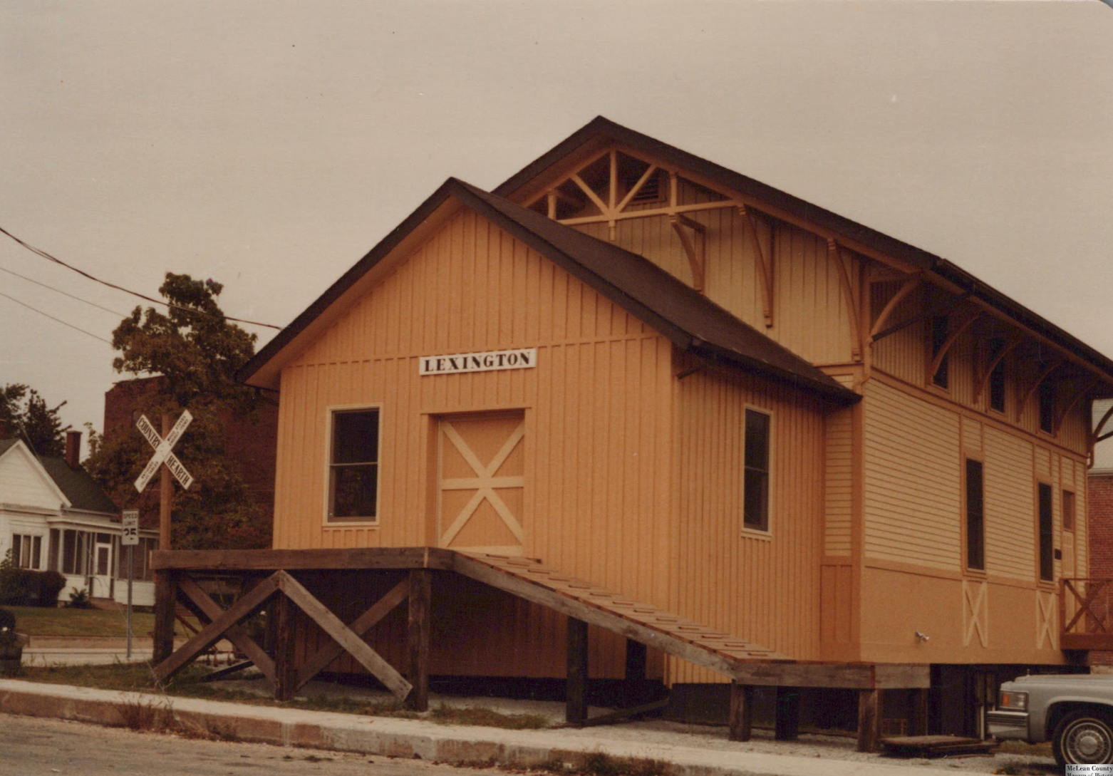 Train Depot after relocation and renovation, Lexington, Illinois, circa 1980, Source: McLean County Museum of History