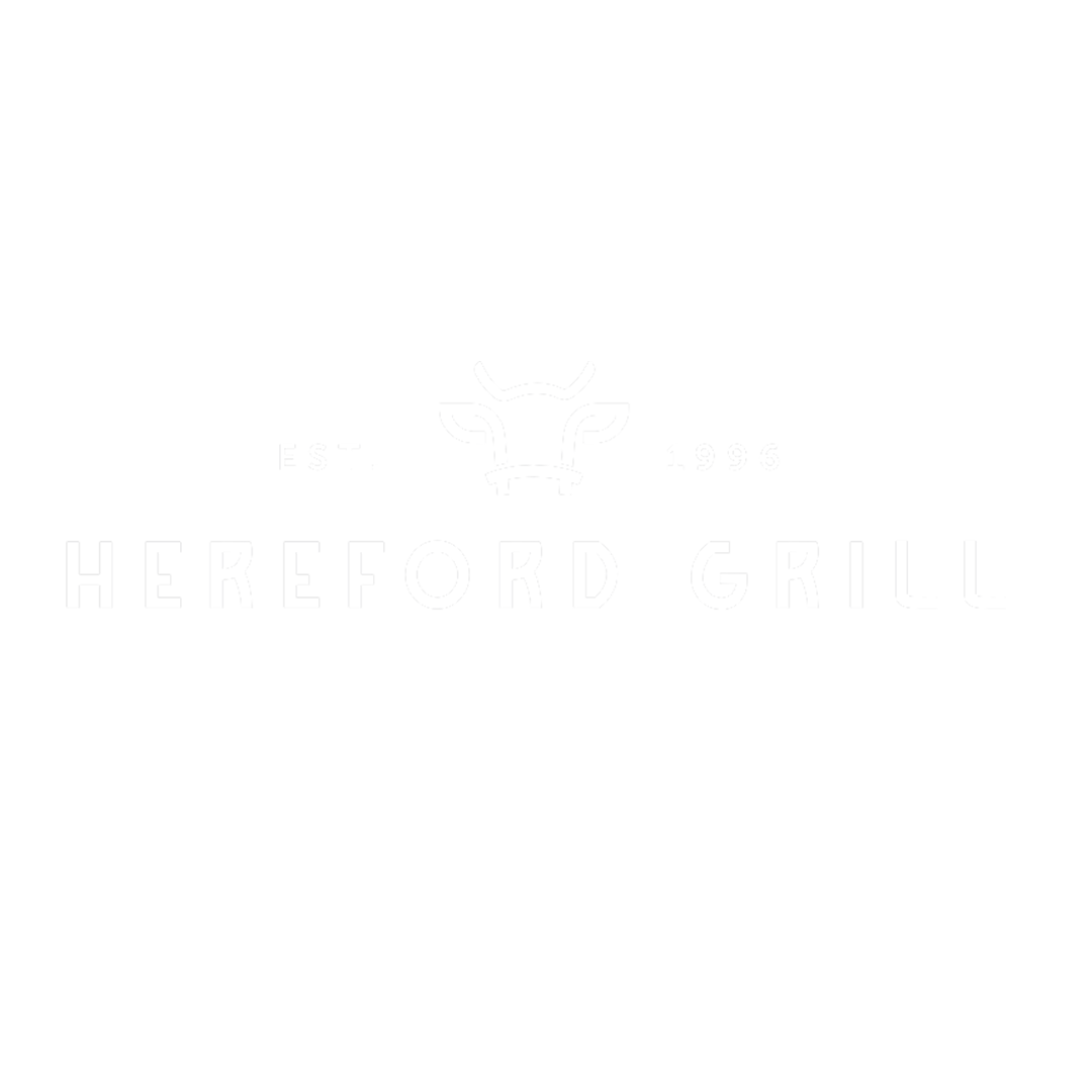 Logo for Hereford Grill with a stylized cow's head and the text 'EST. 1996 HEREFORD GRILL' on a black background.