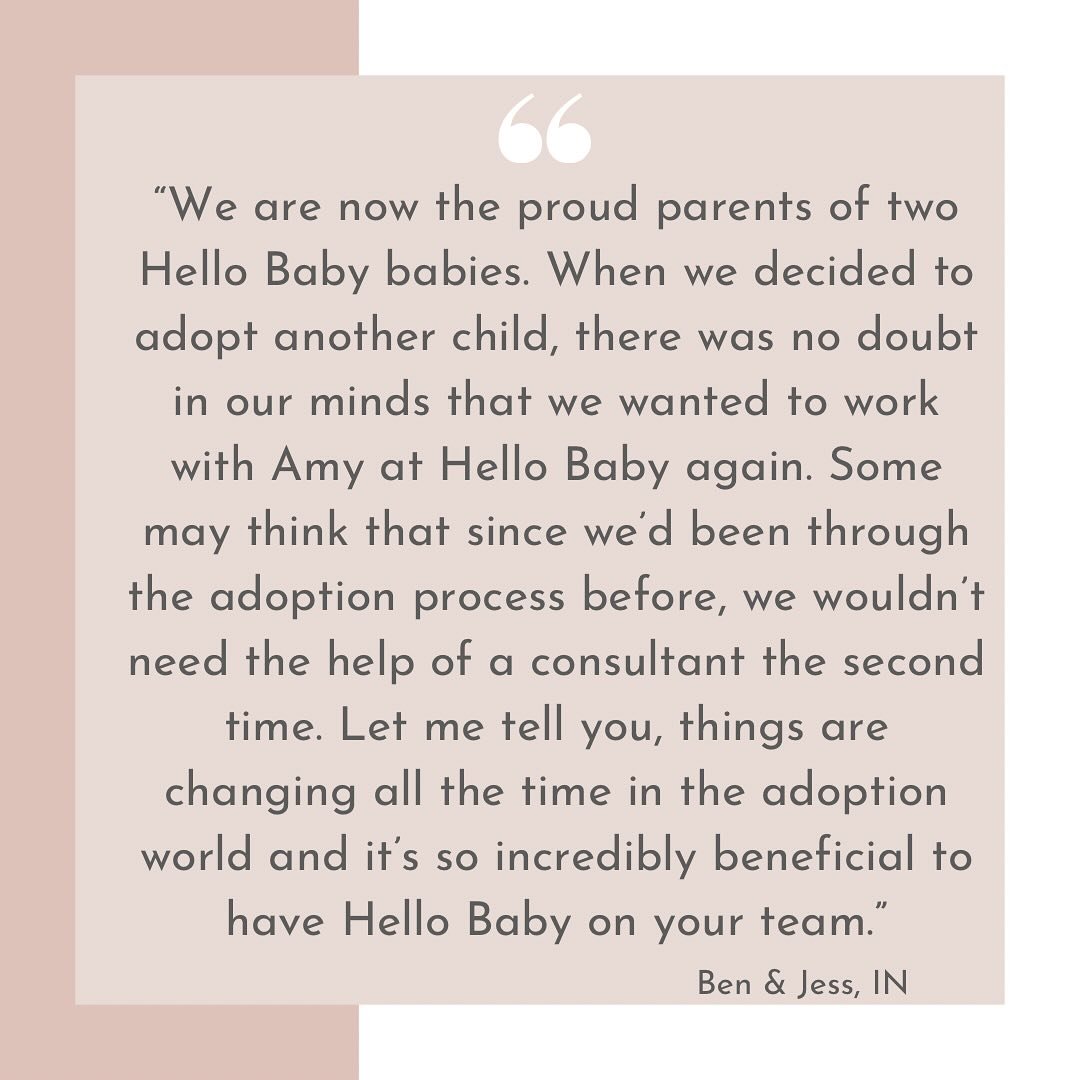 Ben &amp; Jess choose to work with Hello Baby for their second adoption.💗

&ldquo;We are now the proud parents of two Hello Baby babies. When we decided to adopt another child, there was no doubt in our minds that we wanted to work with Amy at Hello