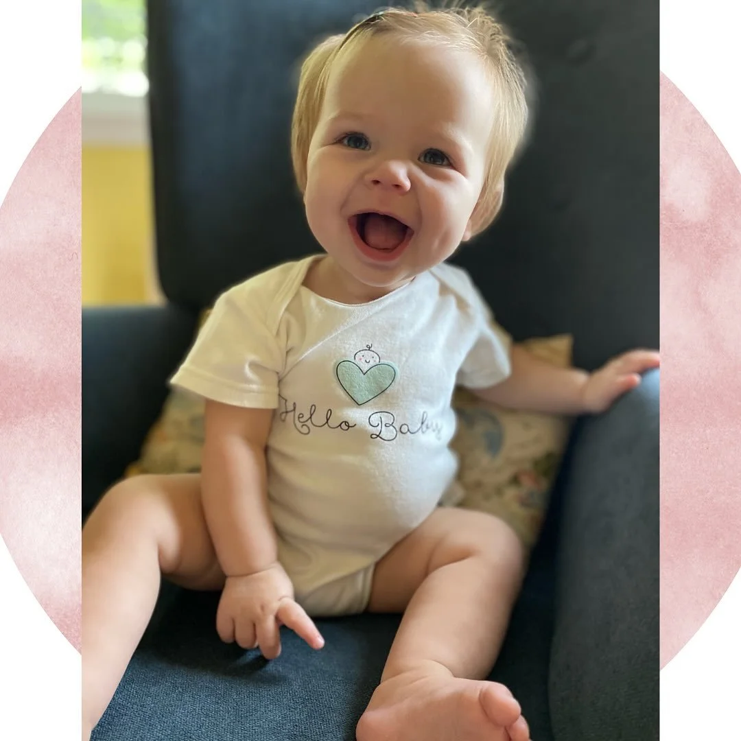 Hello Baby Lainee is all smiles in her Hello Baby onsie 🎀🎀🎀