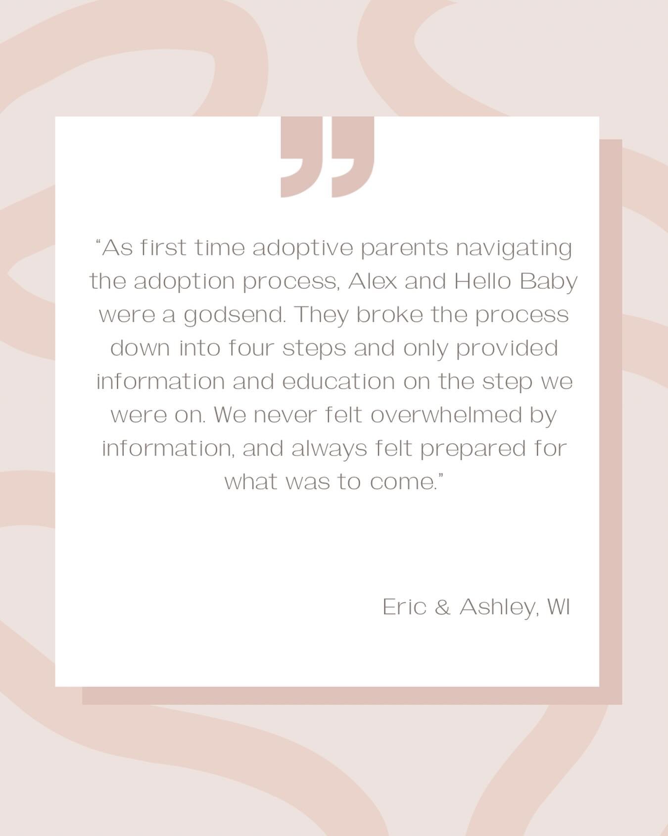 Eric &amp; Ashley placed just weeks after being chosen!✨

&ldquo;As first time adoptive parents navigating the adoption process, Alex and Hello Baby were a godsend. They broke the process down into four steps and only provided information and educati