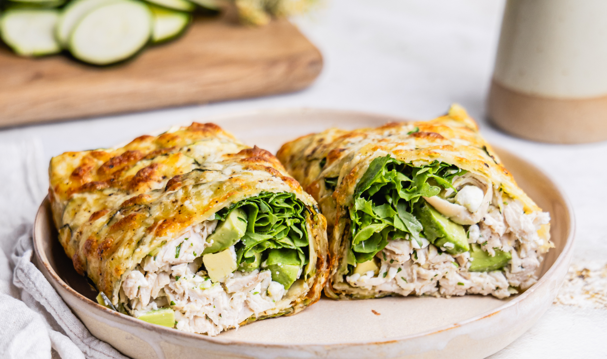 Cheesy Low-Carb Wraps with Chicken &amp; Avocado