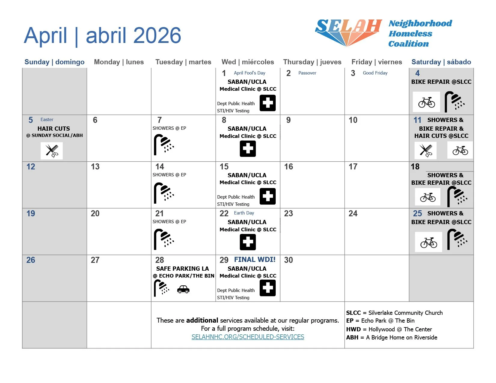2026 SELAH Special Programs Calendar - April