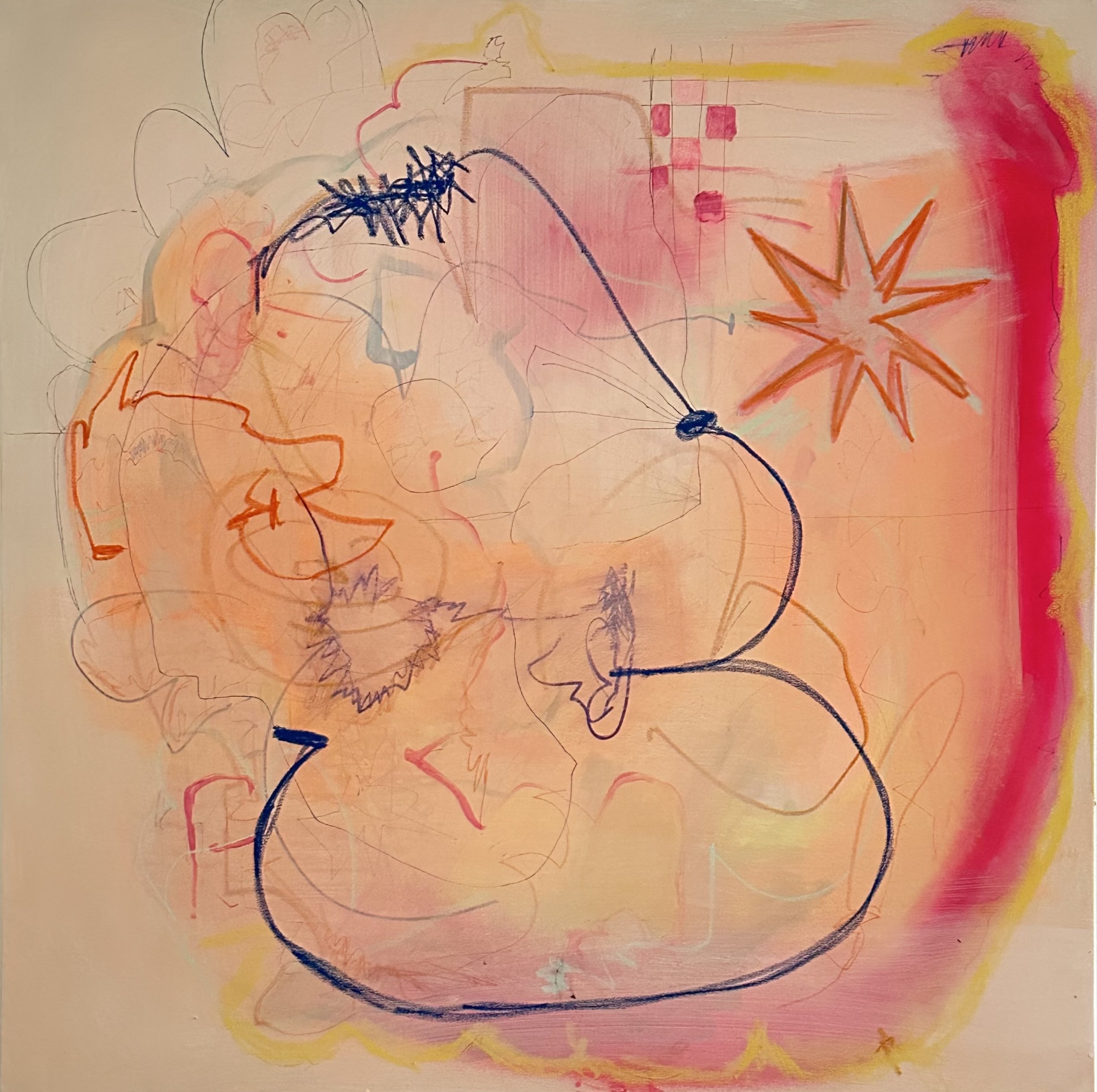 "Your Wife is a Firecracker"
Acrylic, Oil Pastel, Oil Stick, Graphite, Ink on Canvas
36" x 36"