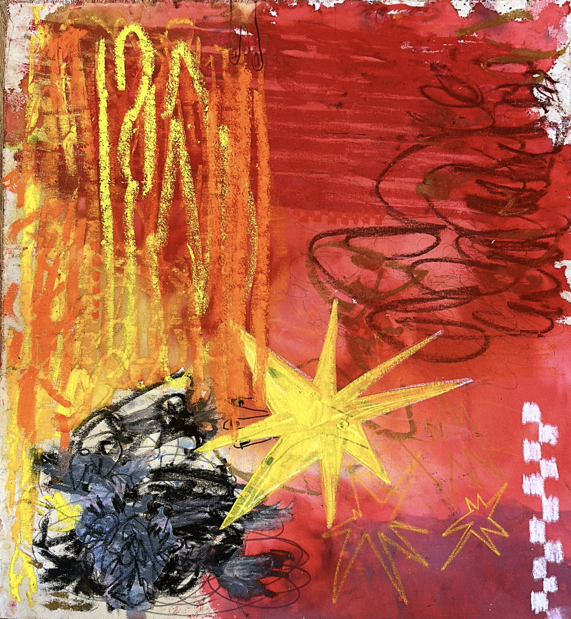 "Untilited", Acrylic, Oil Stick, Oil Pastel on Raw Canvas, 38" x 38" (unstreched)