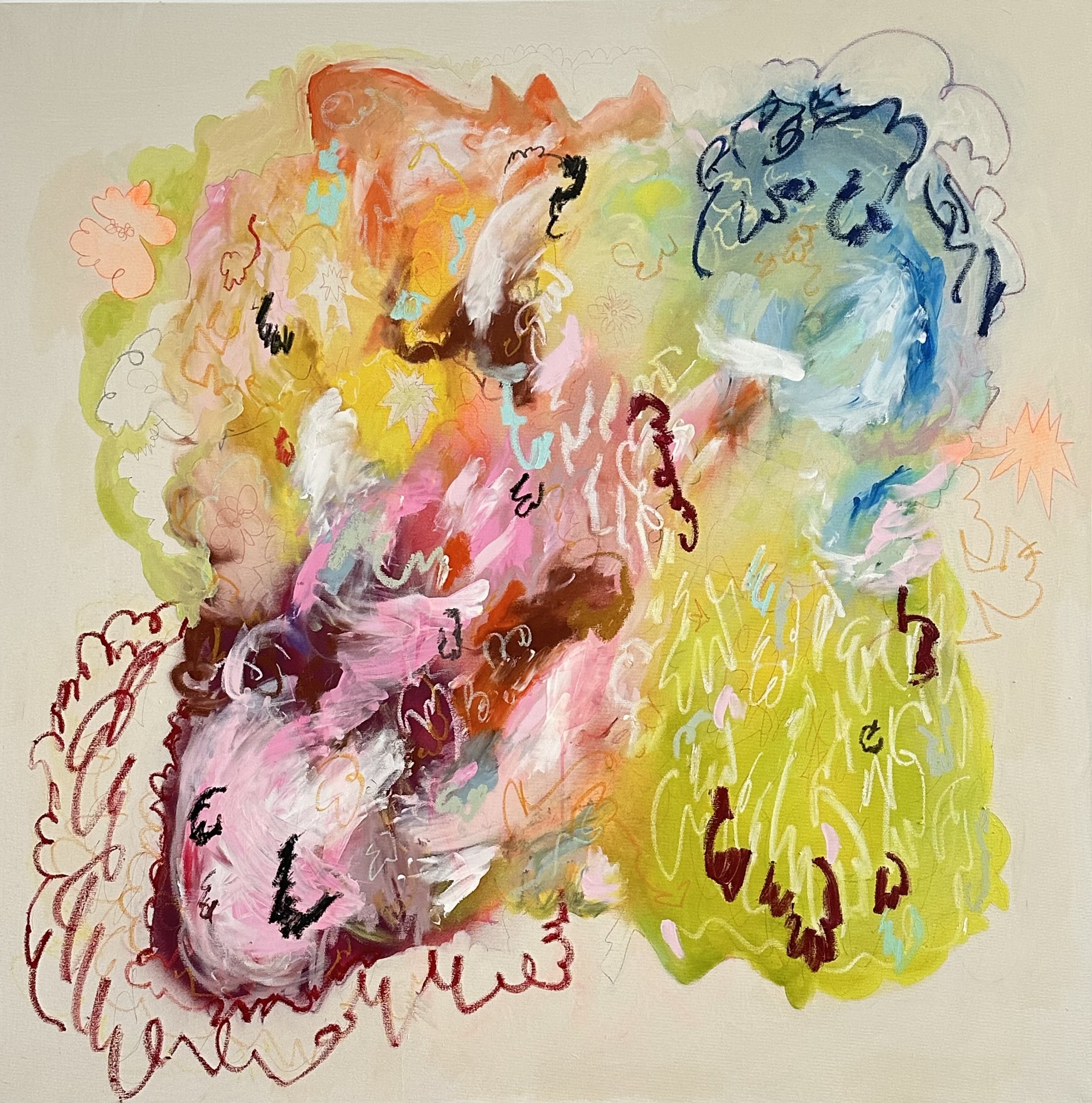 /sold/ "Soft Cornbread, With a Punch of Honey Butter"
Spray Paint, Oil Pastel, Oil Stick, Acrylic, Graphite, Ink on Canvas
48" x 48"