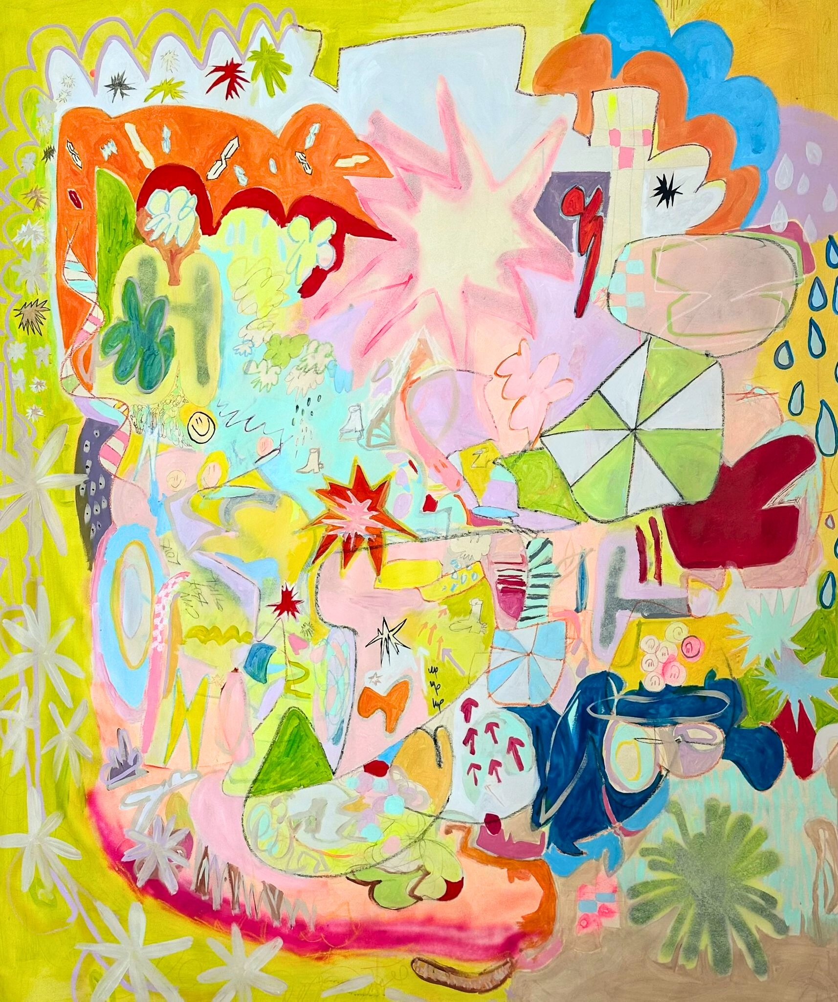 "Limewire" Acrylic, Spray Paint, Ink, Graphite, Oil Stick, Oil Pastel, on Canvas 66" x 81"
