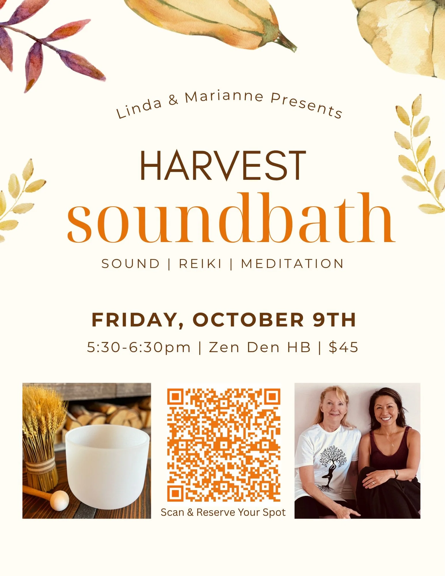Now that weather is a little cooler, are you ready for fall season? 🍁 Linda &amp; I are excited to bring you a harvest sound bath to help you unwind from a busy week and to reconnect with yourself.

Delight in the harvest and fruit of summer. Store 