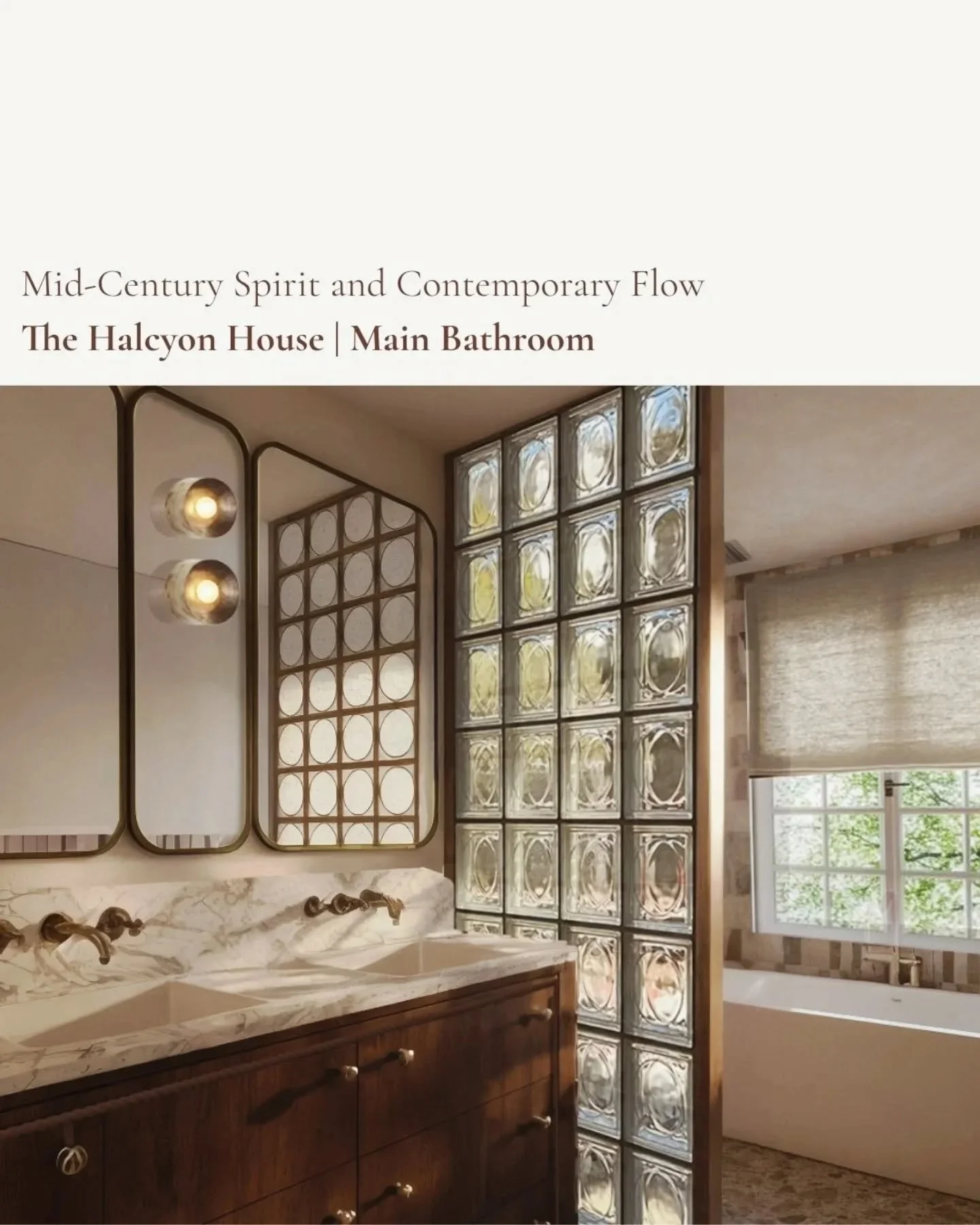 Halcyon House, one of the bathroom design options we explored. Although we ended up taking the final scheme in a different direction, this one still holds its charm - a composition where every crafted detail comes together seamlessly, echoing the mid