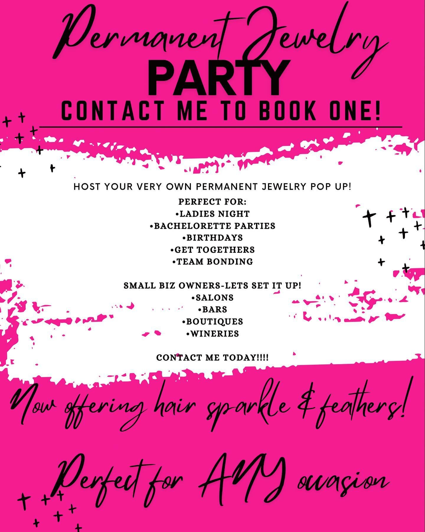 Want to host your own PERMANENT JEWELRY PARTY??? Send me a DM and let&rsquo;s set it up! I now offer hair sparkle &amp; feathers too!!!!! Perfect for graduation parties-showers-ANY type of event!!!
&bull;
&bull;
&bull;
&bull;
#jericiandco #permanentj