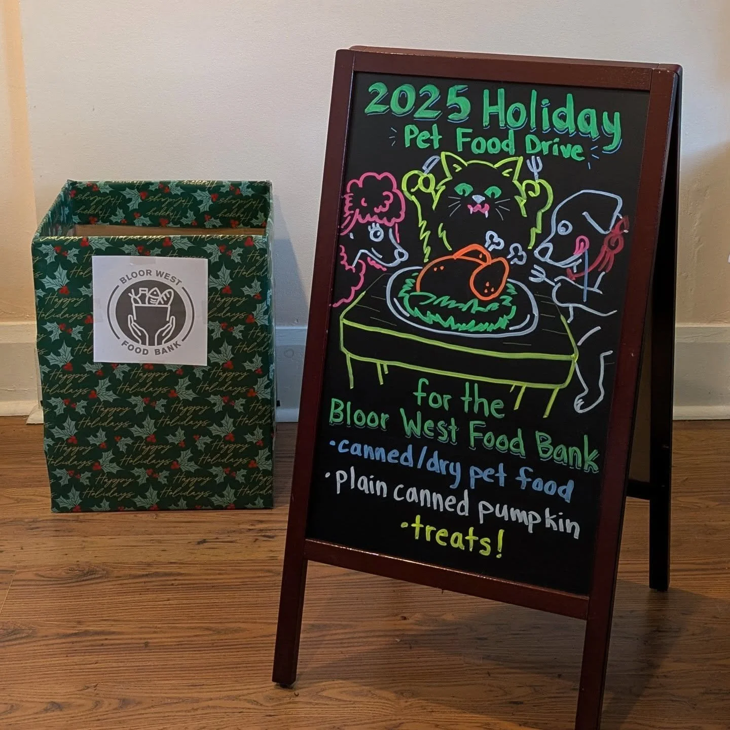 During the month of December, we are accepting donations of pet food for the new Bloor West Food Bank.

Canadians are facing unprecedented economic instability that is affecting their ability to feed their beloved pets. We are overjoyed to support ou