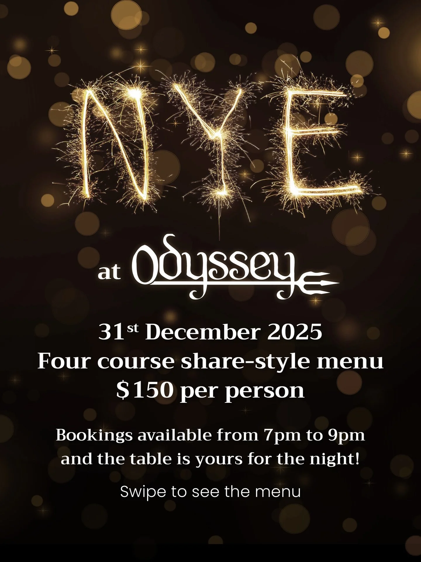 ✨ ONE TABLE LEFT ✨ 

Last chance to book and join us for our New Year&rsquo;s Eve event tonight! We have one last table (for 2 people) remaining. Celebrate the last night of the year with great company and delicious food at Odyssey! Direct booking li
