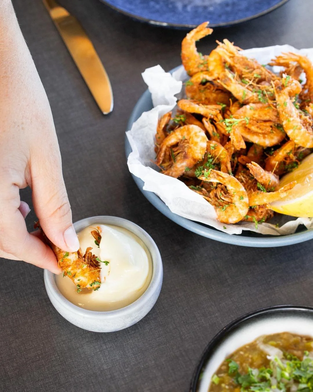 Who&rsquo;s joining us for lunch today?

Thursday lunches are here, so why not kick things off with whole fried school prawns and aioli &mdash; golden, crispy and the perfect crunch every time. 🍤

Open from 12pm 🕛 
See you at the bistro