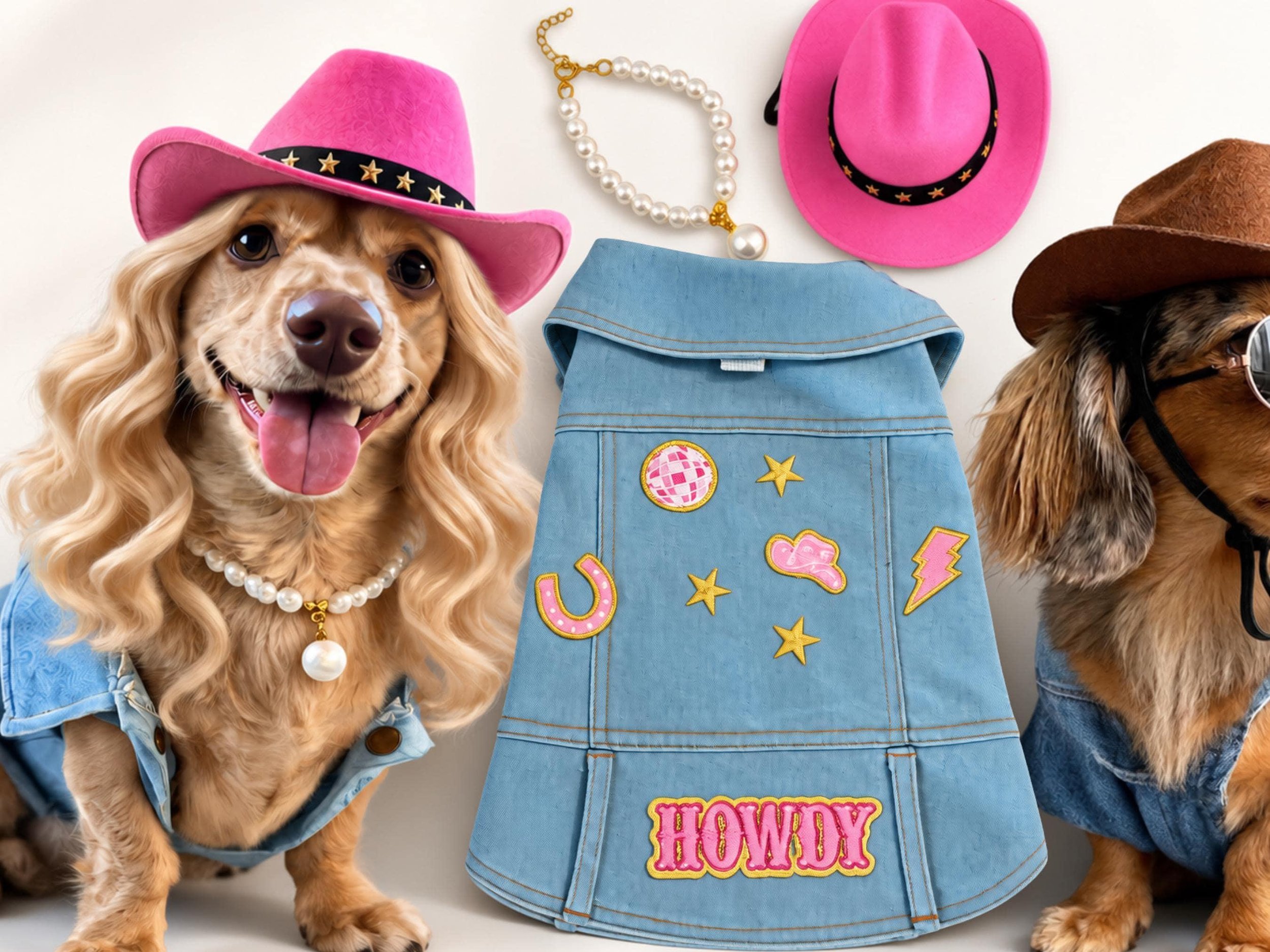 Best couples costume for Halloween for dog featuring Willie Nelson and Dolly Parton inspired dog costume.