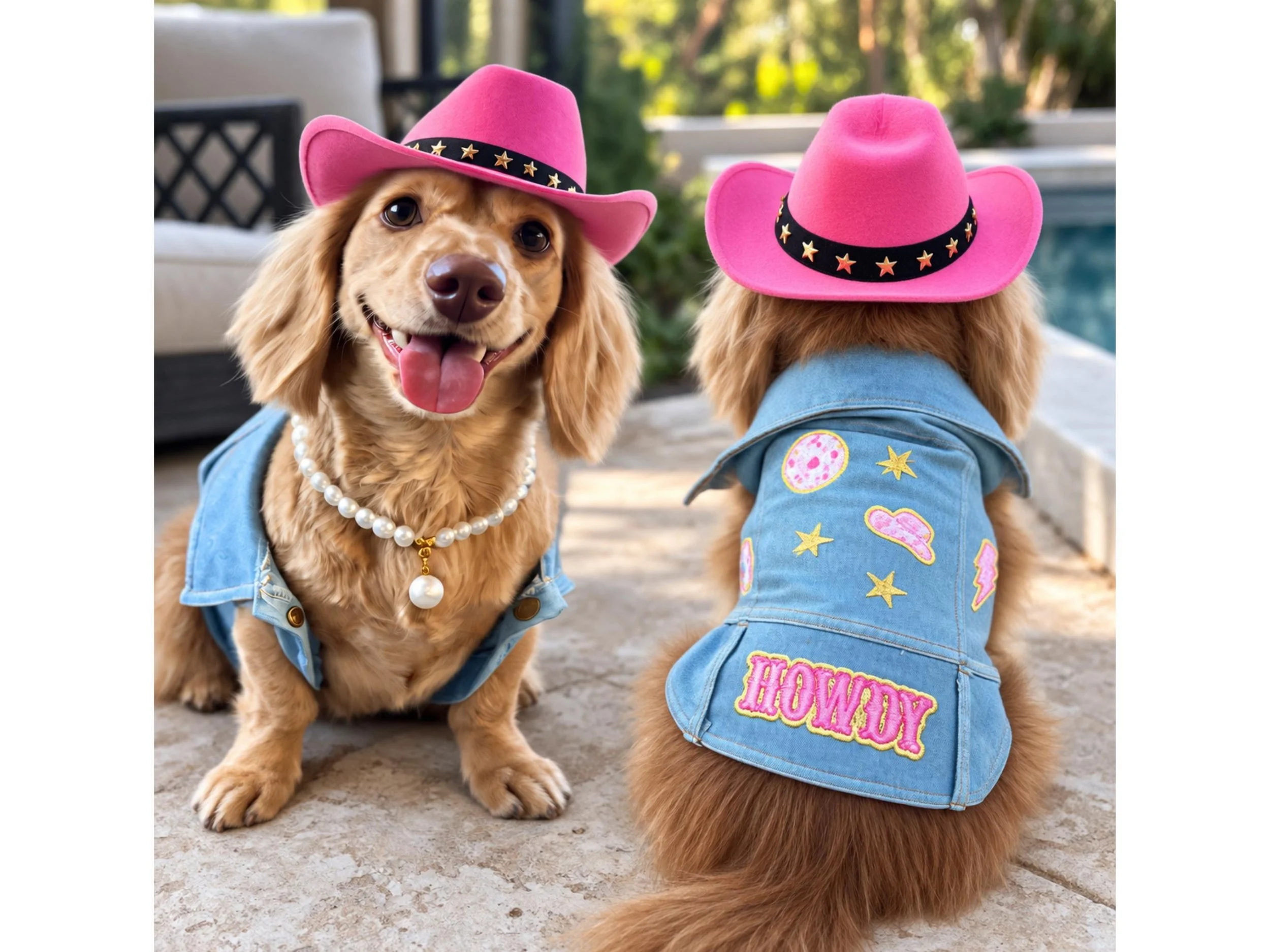 Cute cowgirl halloween costume for dogs. Funny, cute halloween costume for dogs.
