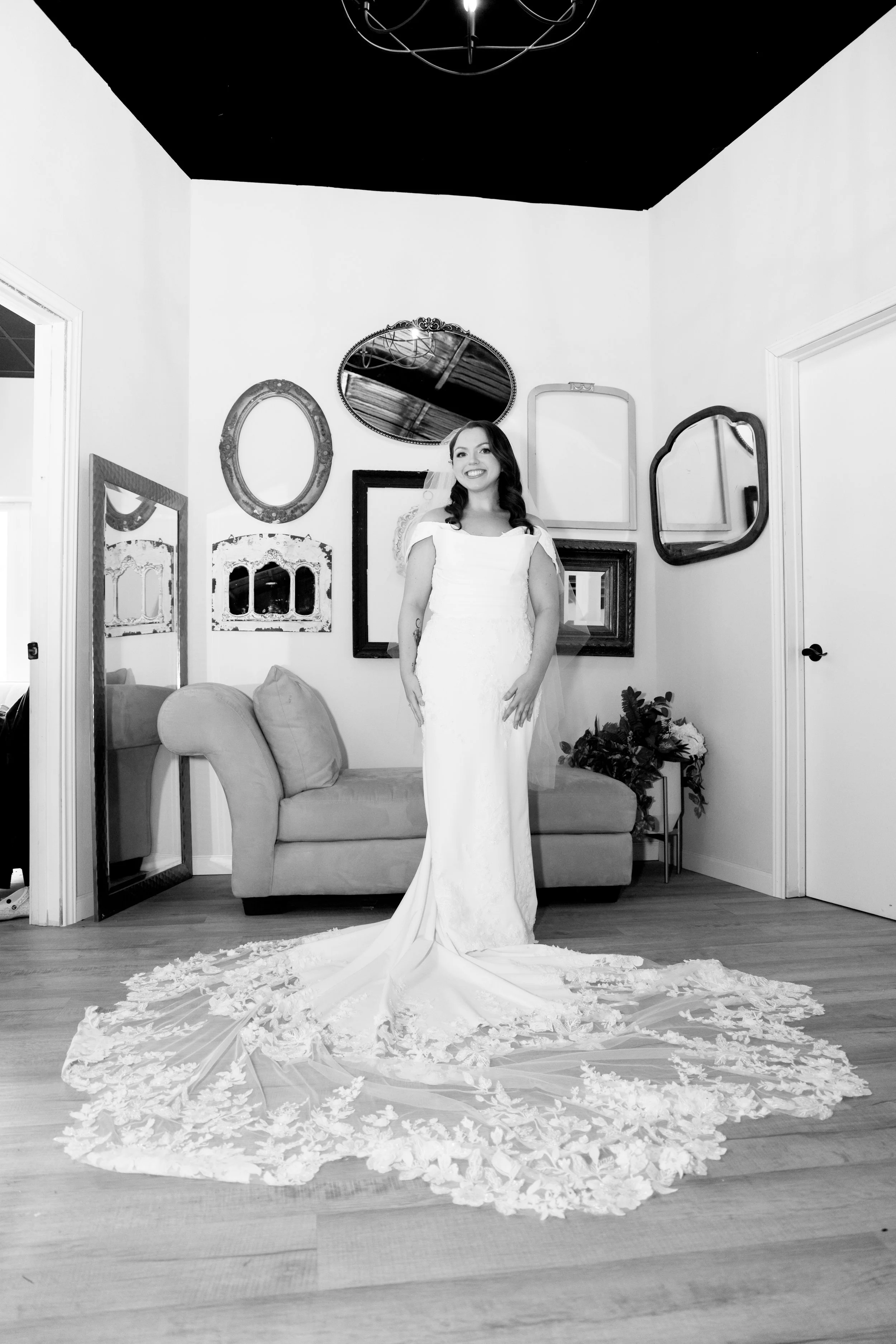 BRIDE READY TO GO DOWNS THE STAIRS IN IRON GABLES DFW