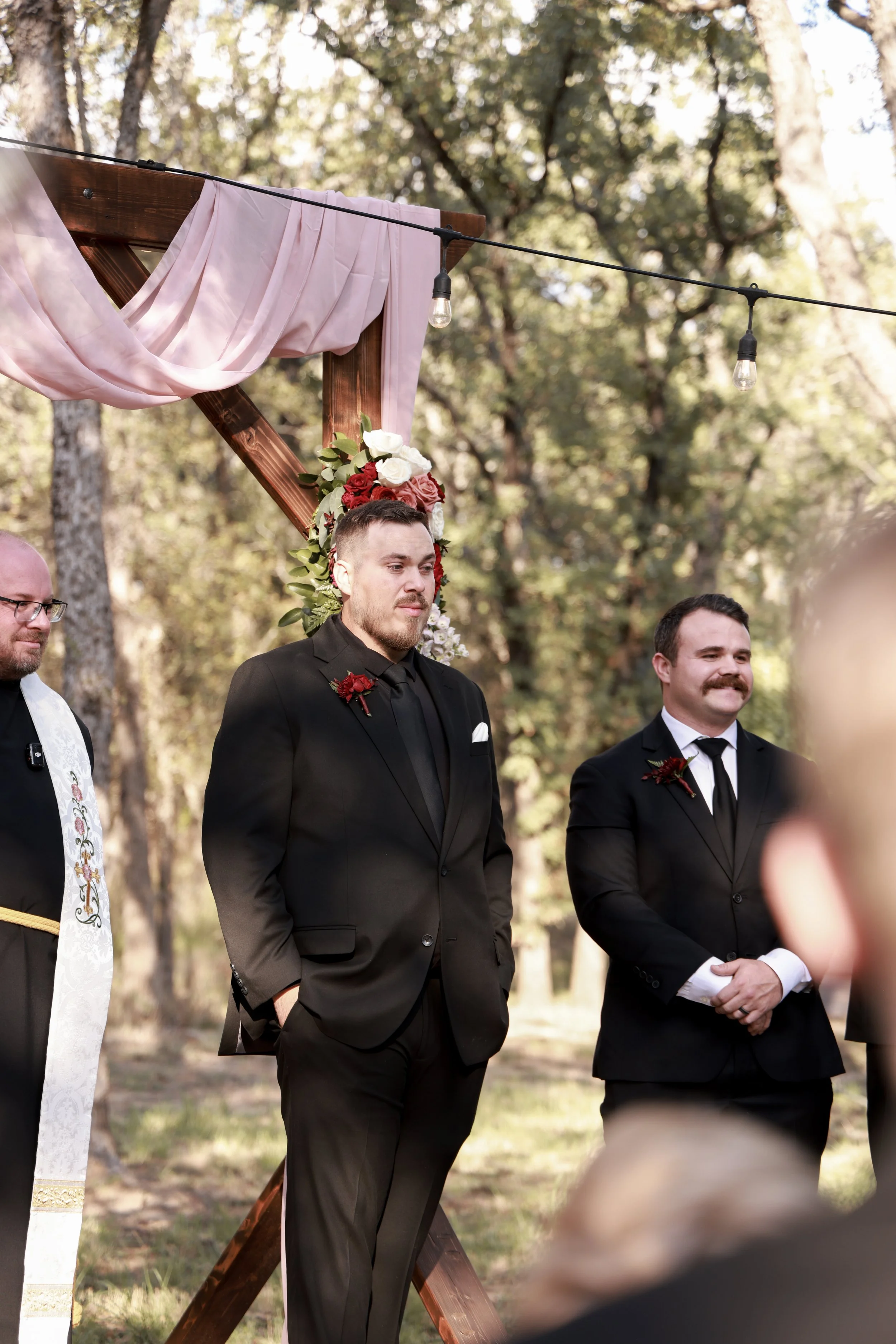 groom waiting for his bride at iron gables