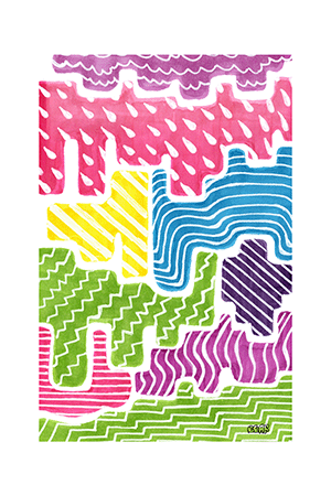 Cute Gummi Acid Rain, 2024, Pen and Marker on Paper, 4x6 inches