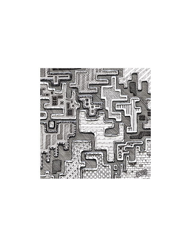 Lines, Values, Shapes, 2024, Pen on Paper, 4x4 inches