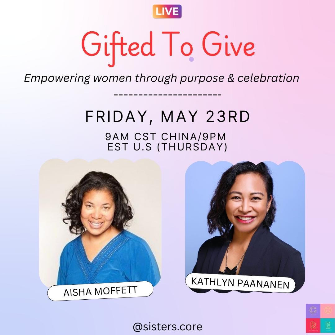 Join us for a special IG Live this Friday, May 23rd at 9AM China / 9PM Eastern!

We&rsquo;re going live with our Founder Aisha, joined by the lovely @kathlynmedy , to reflect on the heart of our May pop-up and this months theme: Gifted To Give. 💖

T