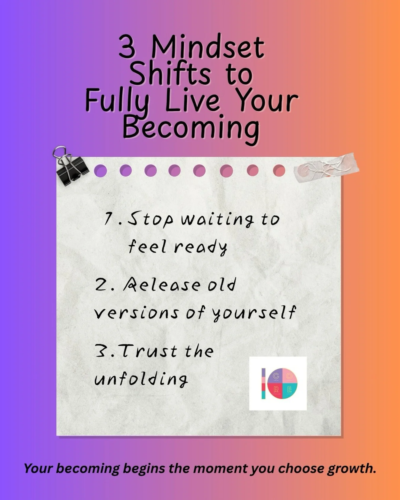 Becoming is not about arriving at a final version of yourself. It&rsquo;s about choosing growth again and again, even in the uncomfortable moments.

Sometimes the biggest transformation begins when you stop waiting to feel ready, let go of who you us
