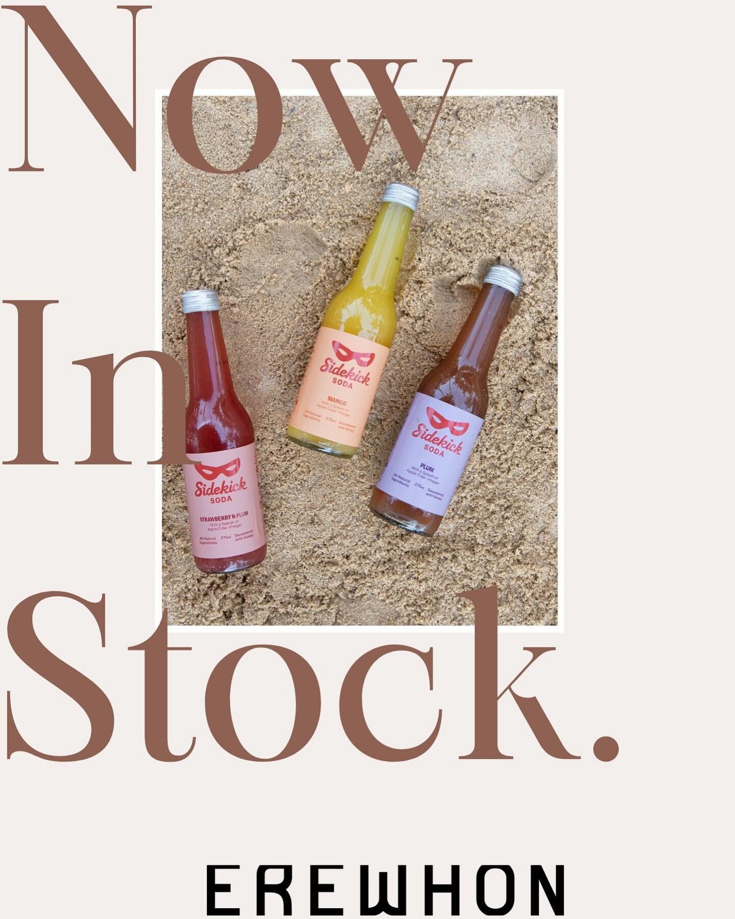 We are SO excited to officially welcome @sidekicksoda into @erewhon! 
Sidekick Soda offers a refreshing alternative to traditional soft drinks and alcoholic beverages, featuring three refreshing flavors - Plum, Strawberry &amp; Plum, and Mango, all c