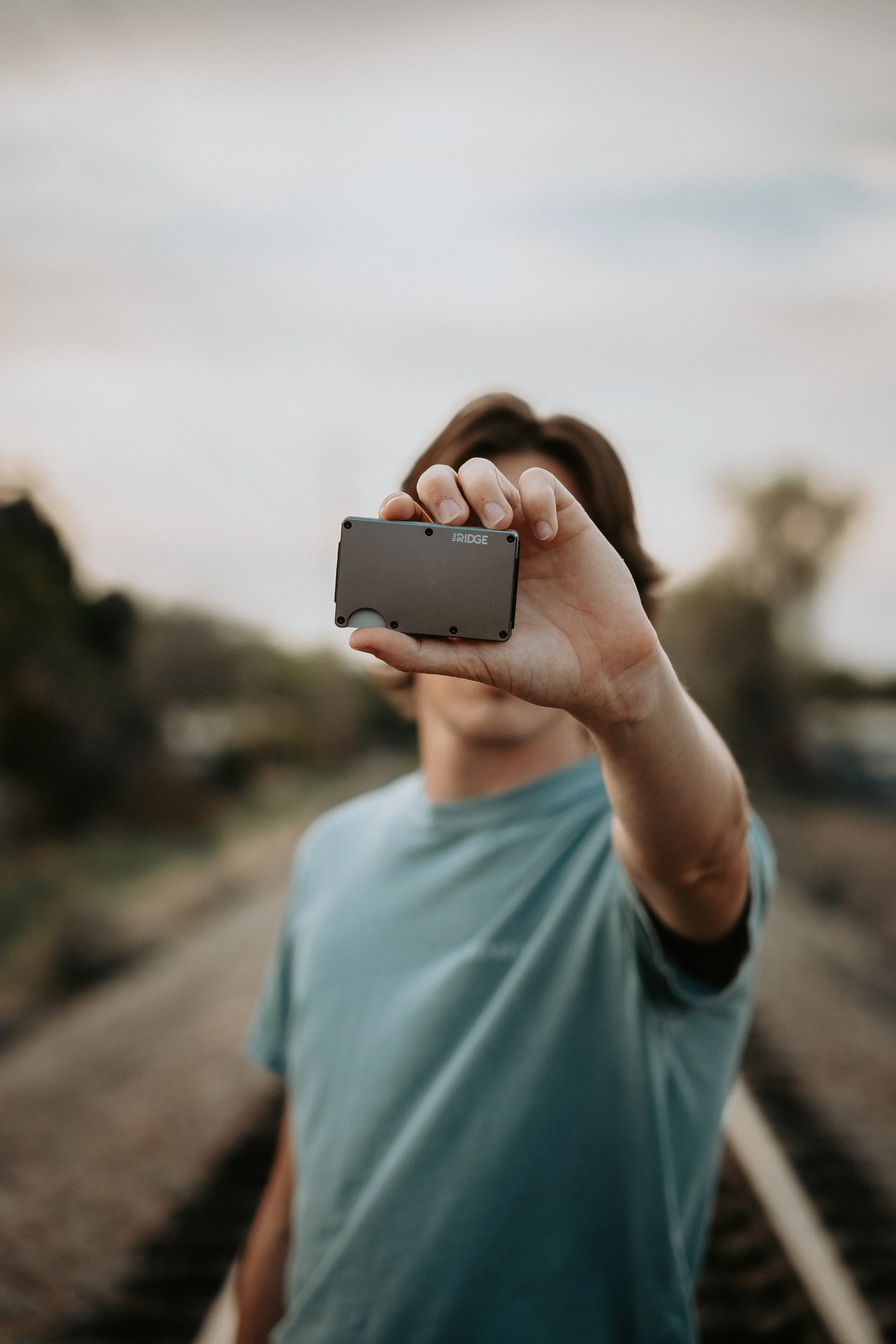 The Ridge Wallet held in front of face