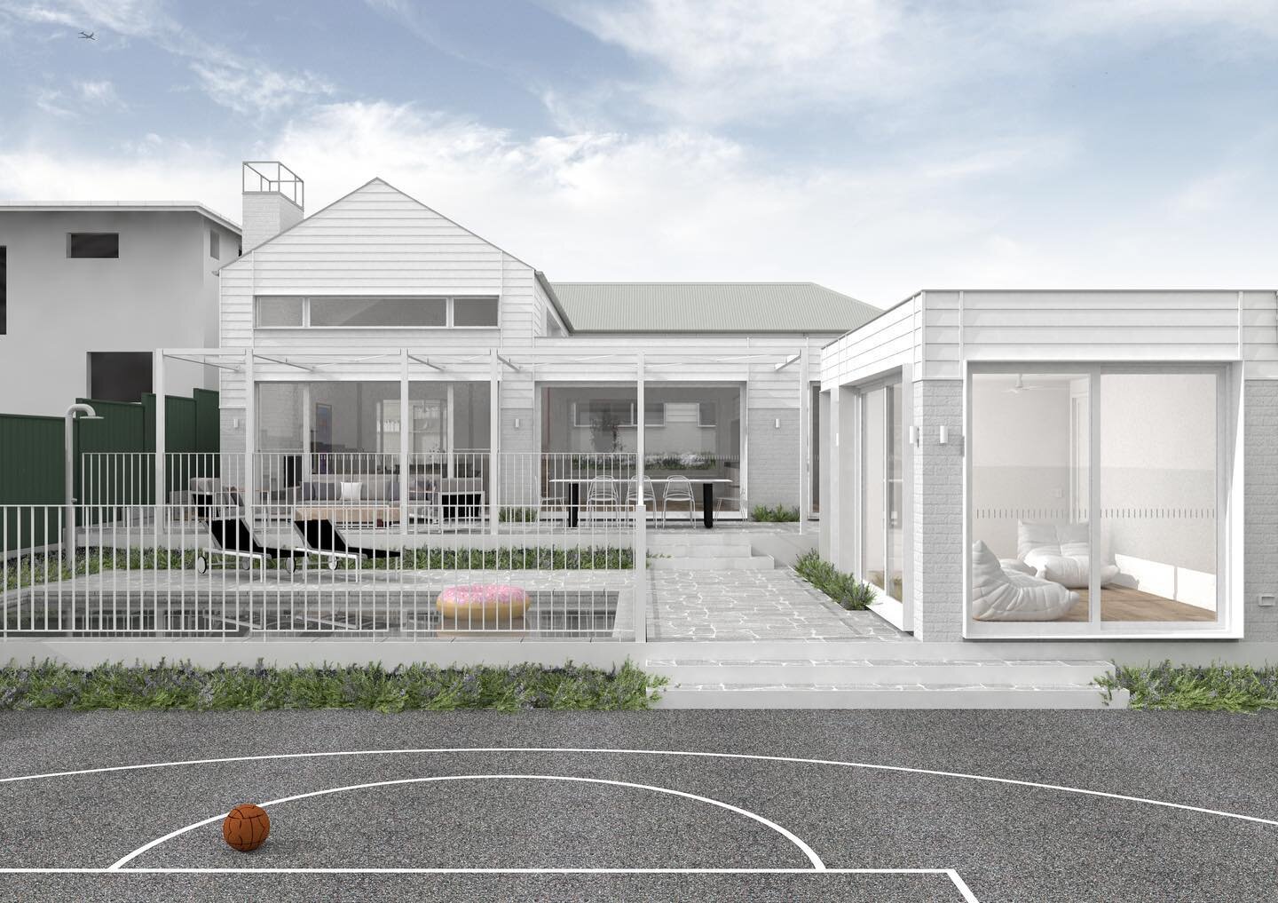 New home in Keilor for a former National basketball champion and her sports loving family. The split level home will contain sleeping quarters to the upper street level (complete with secret Lego room), stepping down to the living level, which flows 