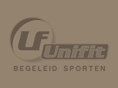 Logo van Ufit begeleid sporten op een beige achtergrond.