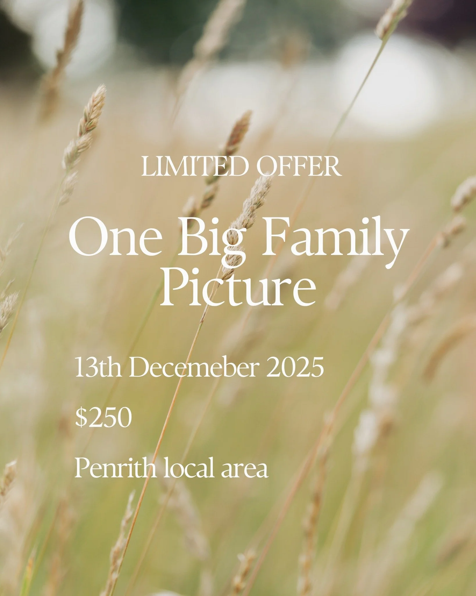 Limited Photography Offer: One Big Family Picture 13th December 2025

I've received a lot of interest for big family photos so why not extend this opportunity to more families! It's literally what it sounds like; one photo of the whole family. 

No c
