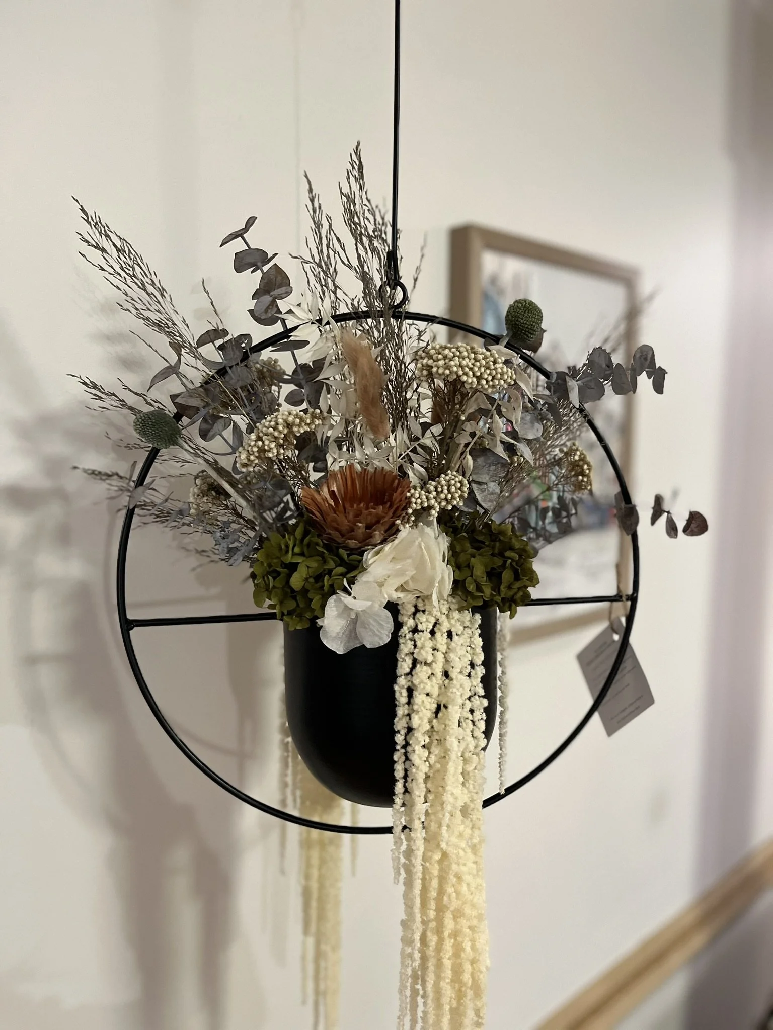 The Preserved Stem Hanging Arrangement Black and Rustic.JPEG