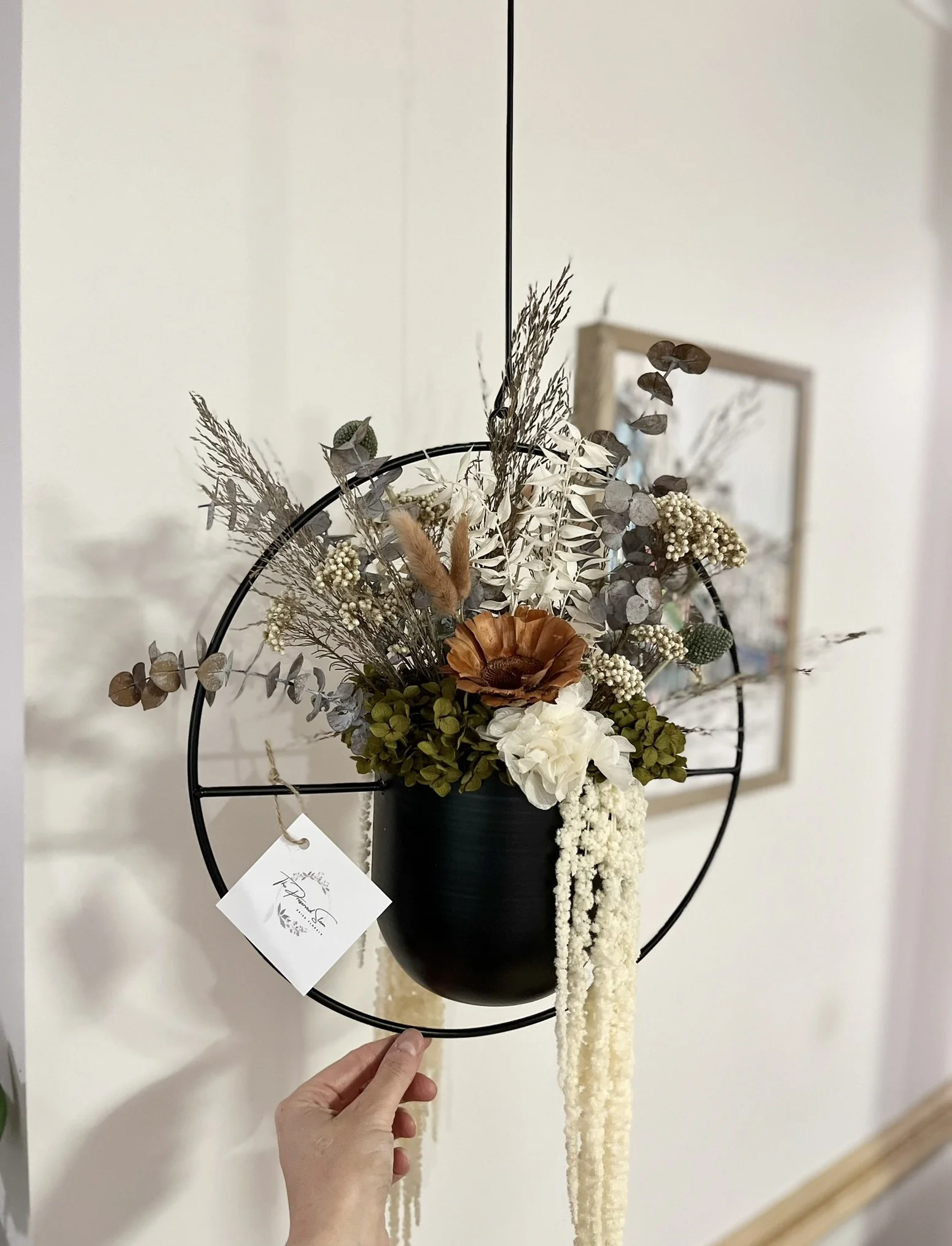 The Preserved Stem Hanging Arrangement Black and Rustic3.JPEG